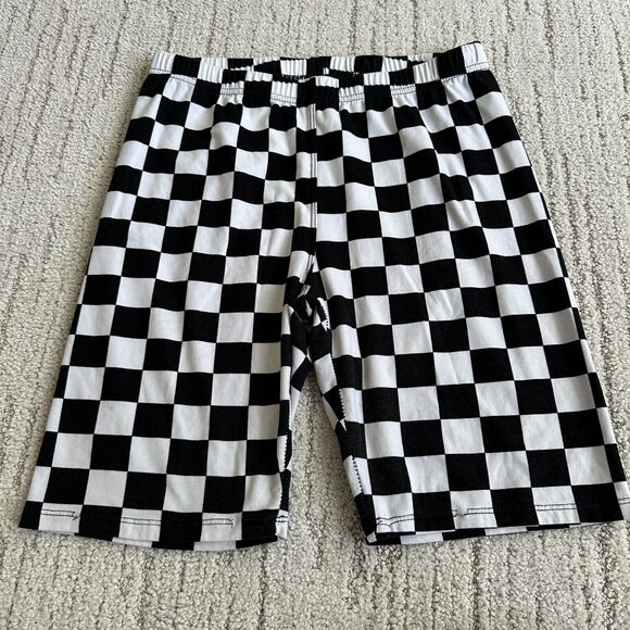 Leggings Depot Bike Shorts Checkered Black White Size Large Spandex 80s 90s Core - Picture 2 of 11